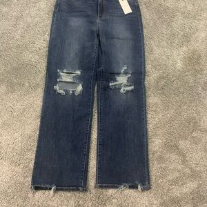 Judy Blue Dark Wash Distressed Straight Leg Jeans
